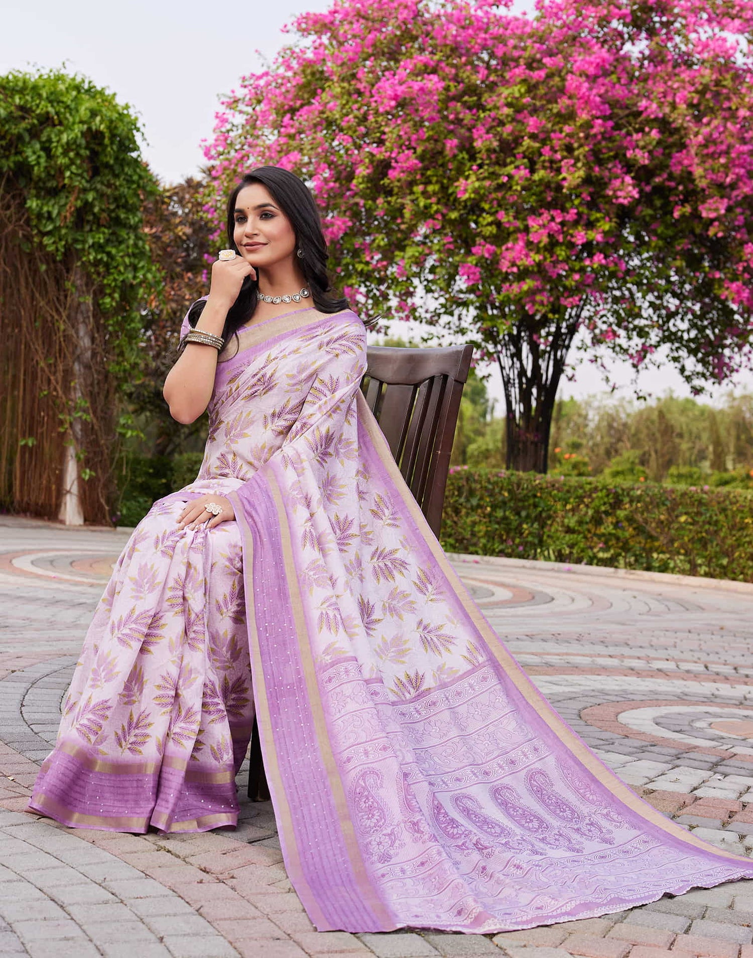 Light Purple Chanderi Printed Saree