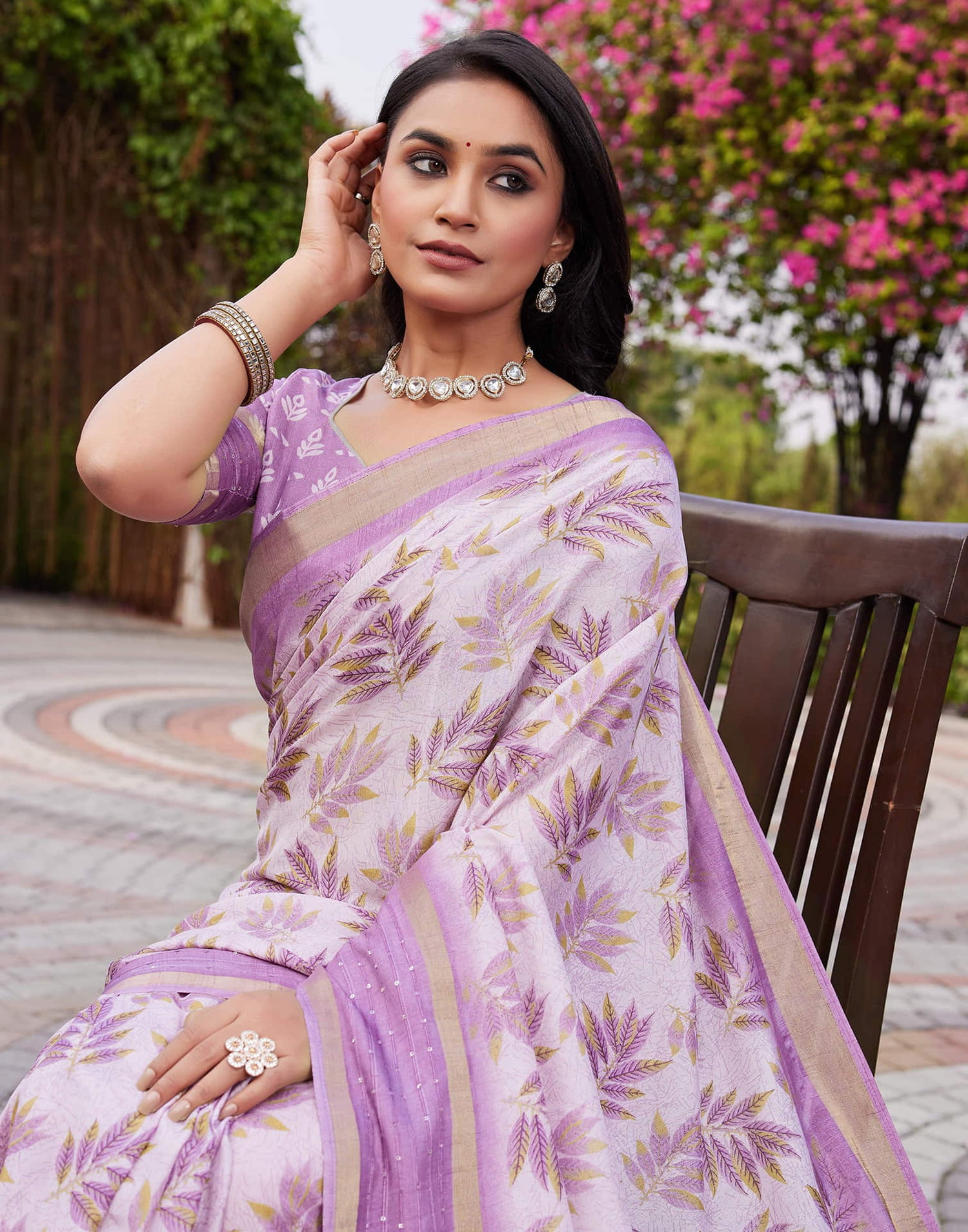 Light Purple Chanderi Printed Saree