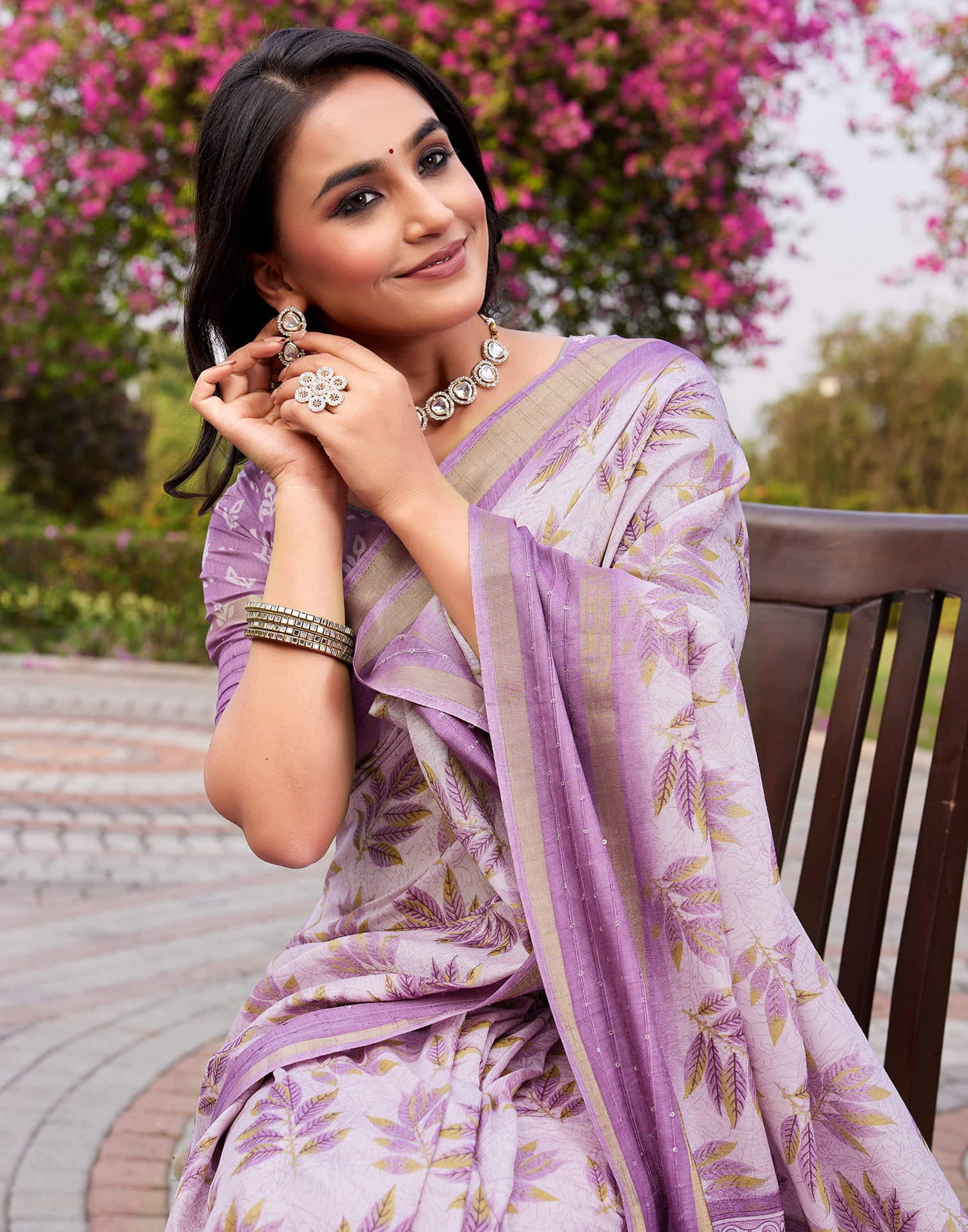 Light Purple Chanderi Printed Saree