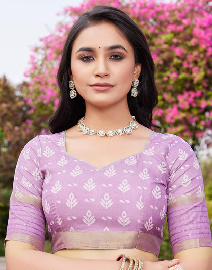 Light Purple Chanderi Printed Saree