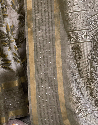 Khaki  Chanderi Printed Saree