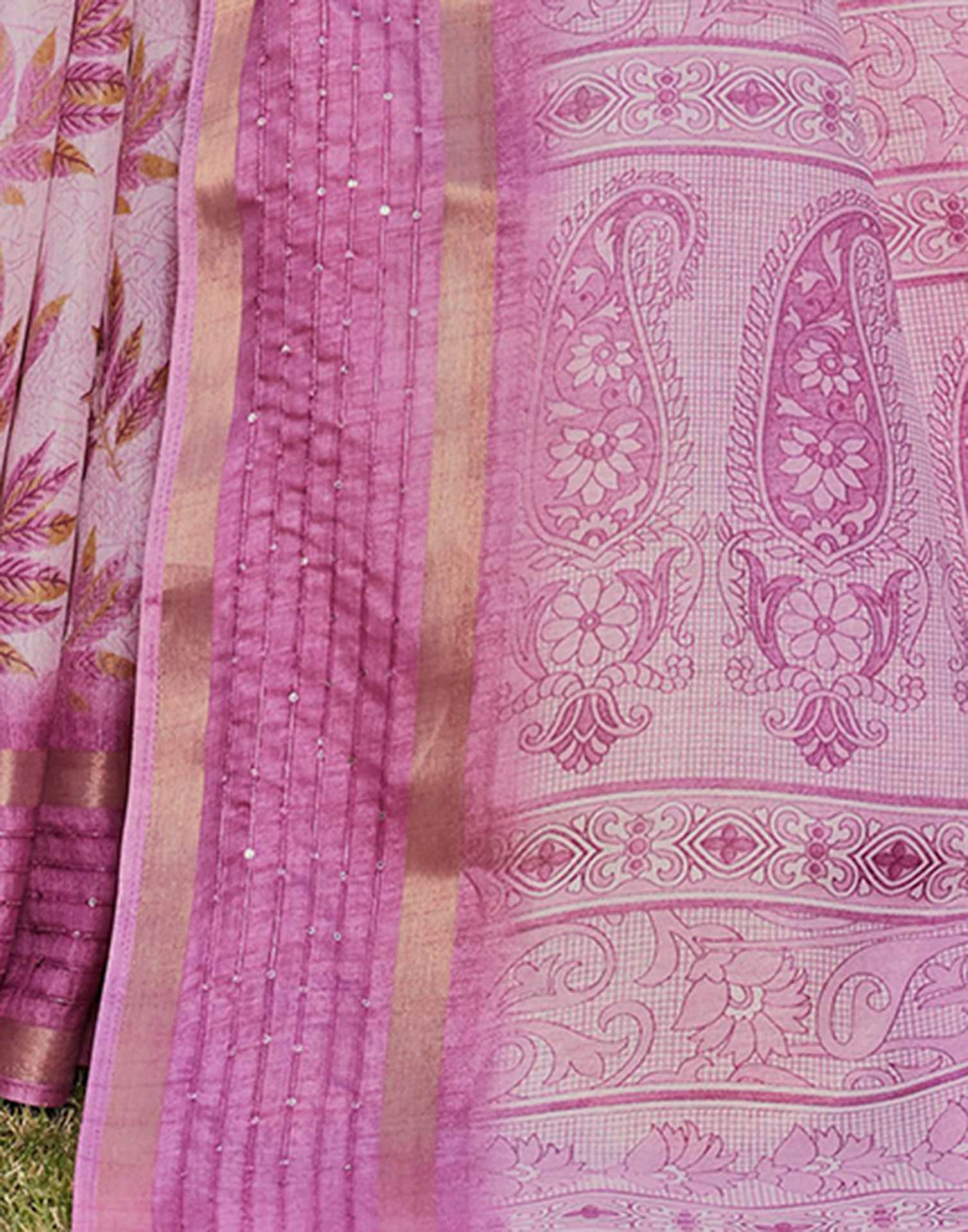 Pink Chanderi Printed Saree