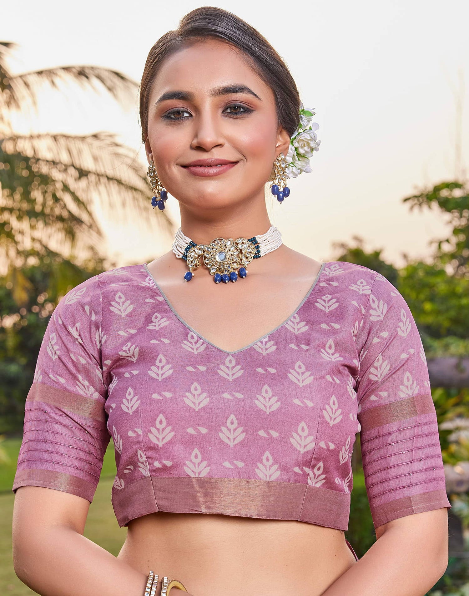 Pink Chanderi Printed Saree