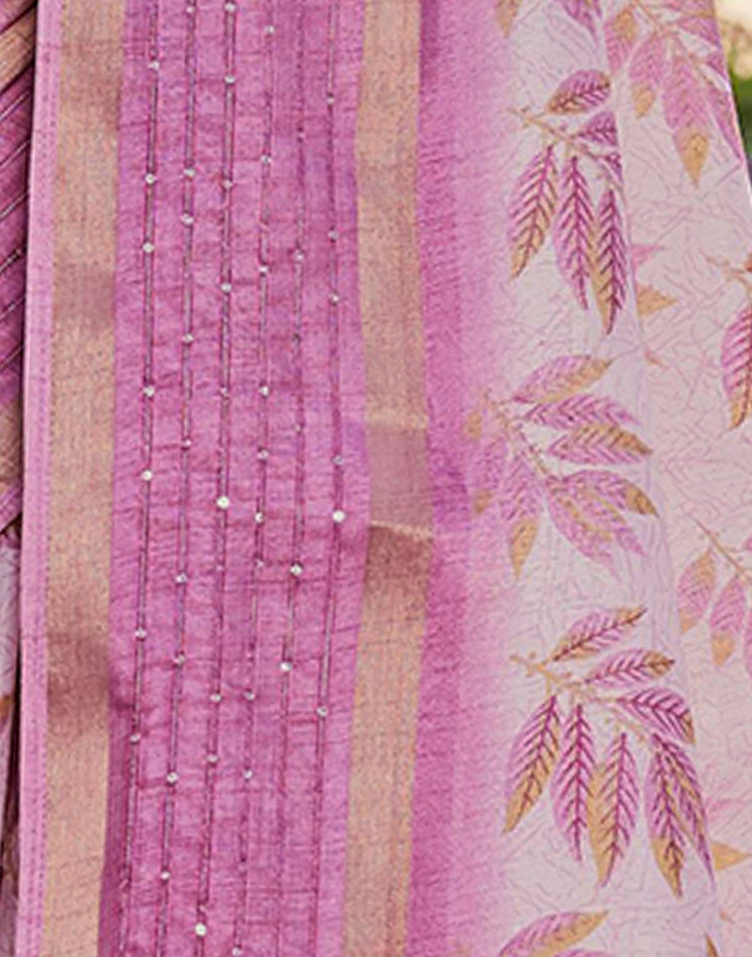Pink Chanderi Printed Saree