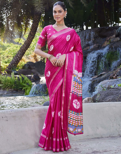Rani Pink Dola Silk Bandhani Printed Saree
