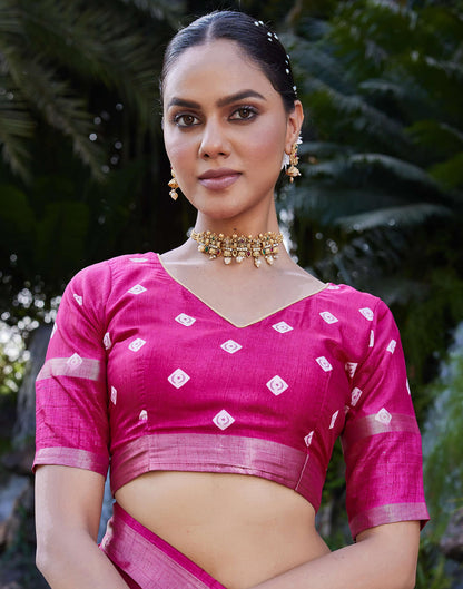 Rani Pink Dola Silk Bandhani Printed Saree