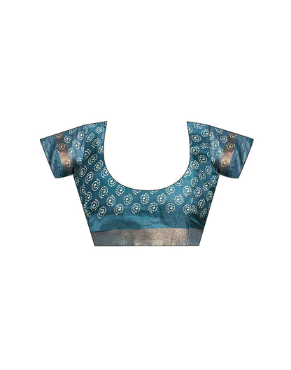 Blue Chanderi Zari Floral Printed Saree