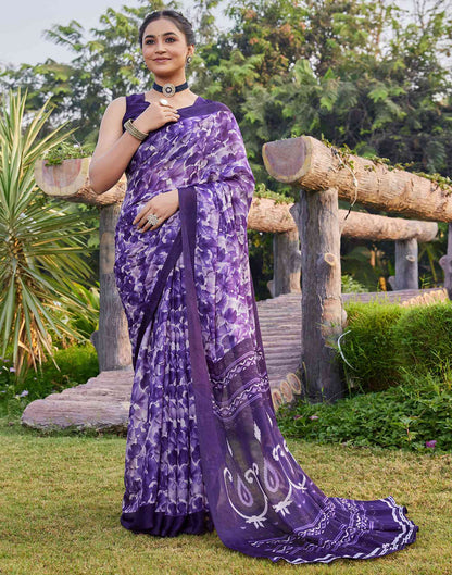 Purple Georgette Floral Printed Saree