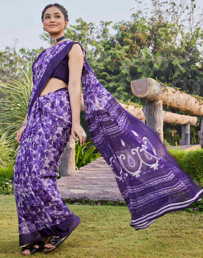 Purple Georgette Floral Printed Saree