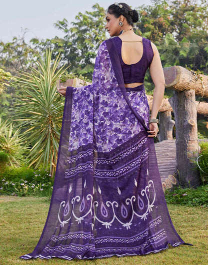 Purple Georgette Floral Printed Saree