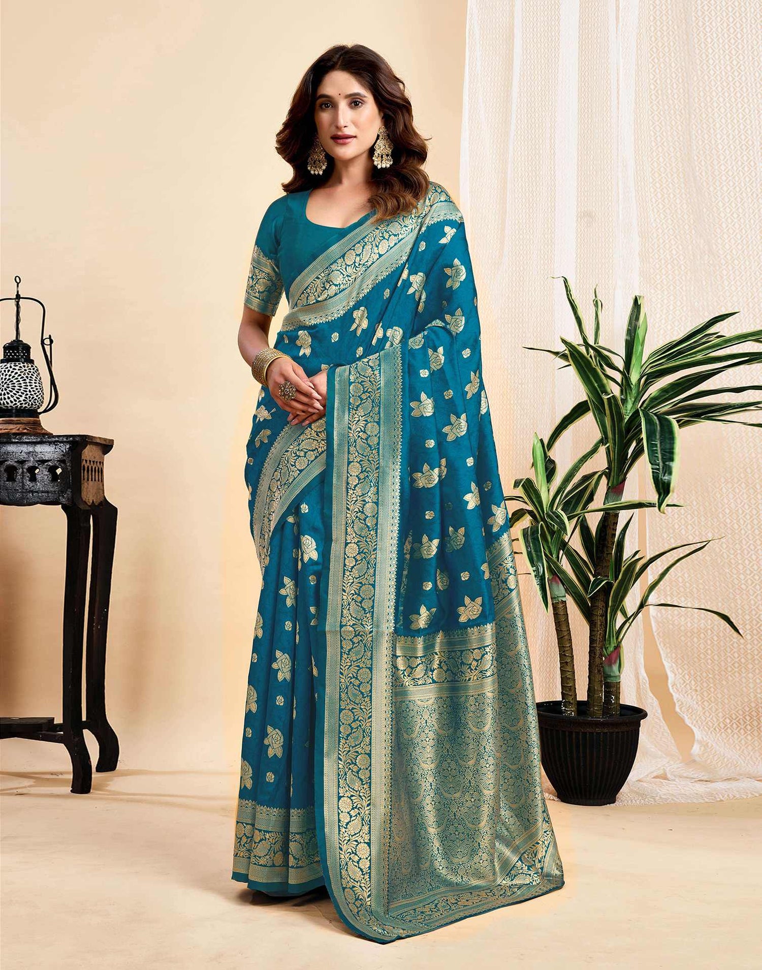Rama Blue Silk Woven Saree