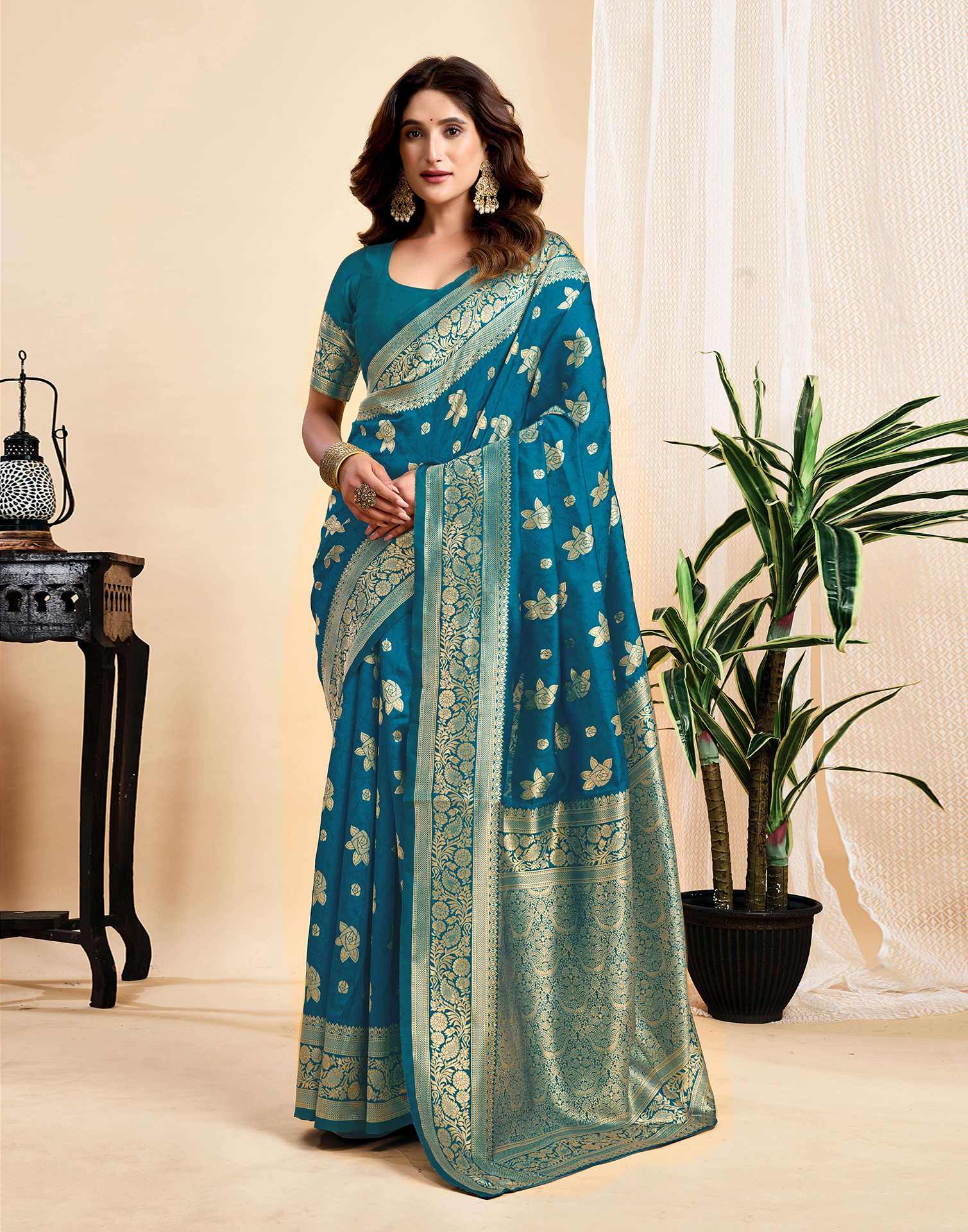 Rama Blue Silk Woven Saree