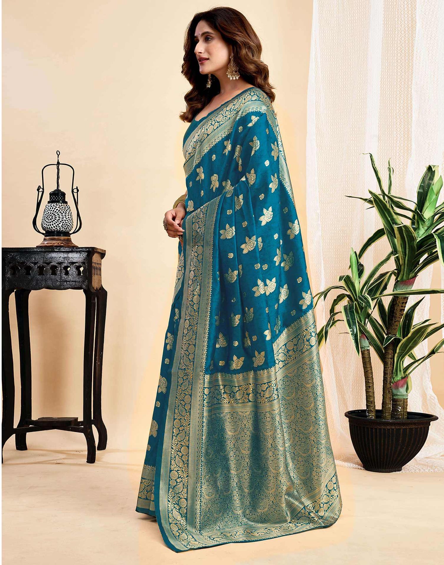 Rama Blue Silk Woven Saree