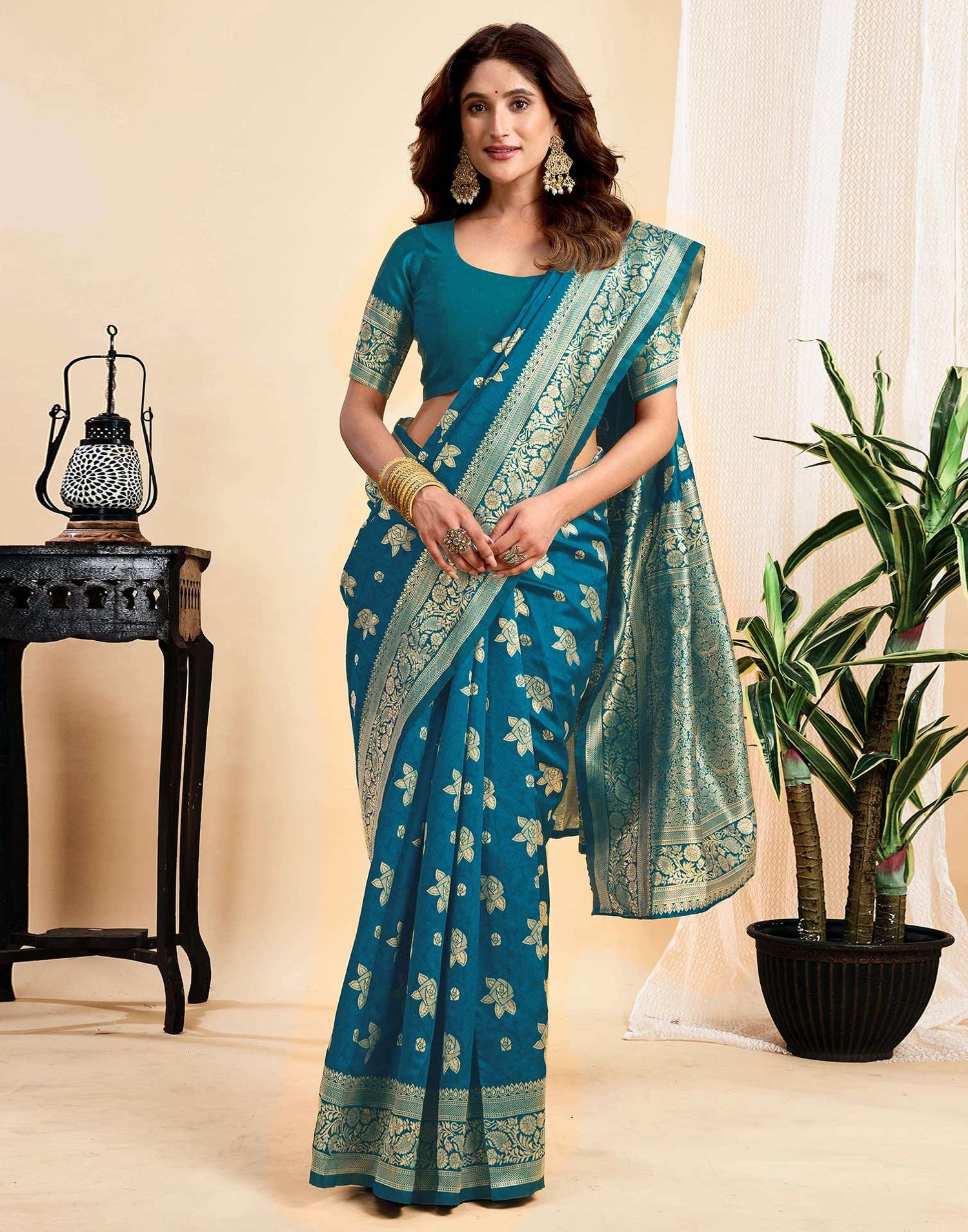 Rama Blue Silk Woven Saree