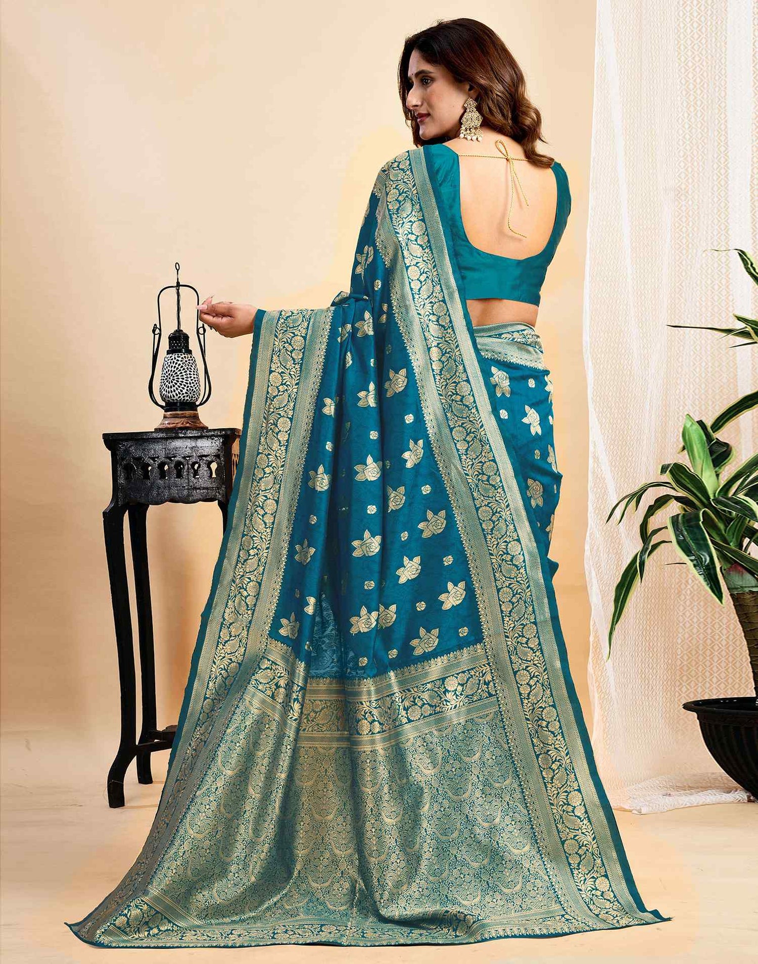 Rama Blue Silk Woven Saree