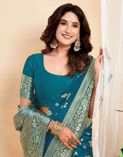 Rama Blue Silk Woven Saree