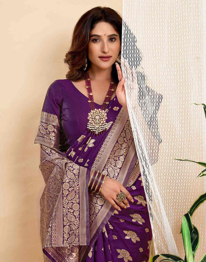 Wine Silk Woven Saree