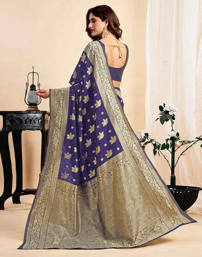 Navy Blue Silk Woven Saree