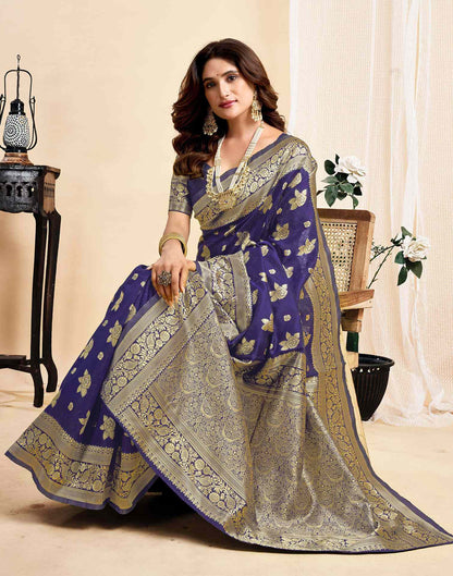 Navy Blue Silk Woven Saree
