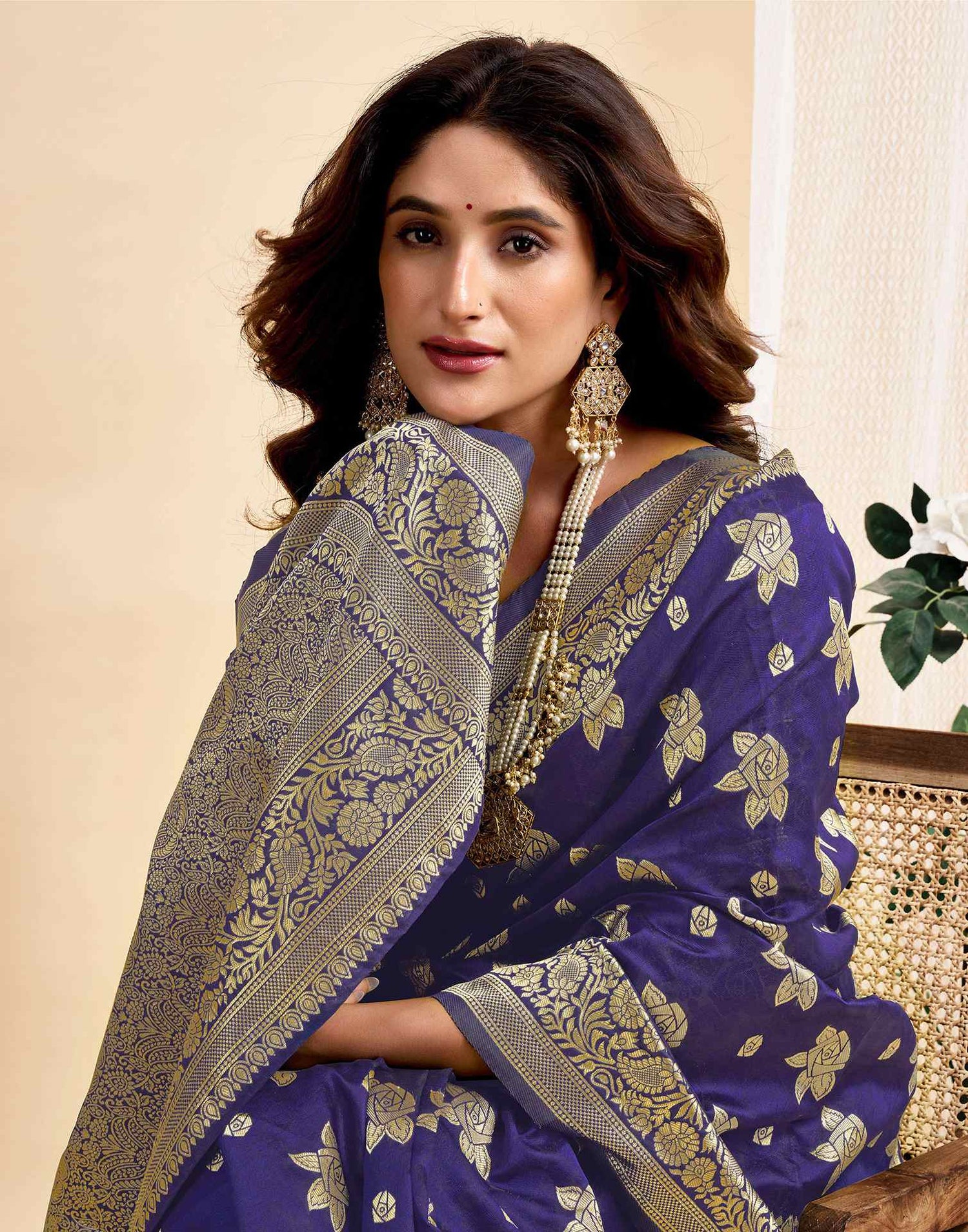 Navy Blue Silk Woven Saree