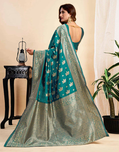 Teal Green Silk Woven Saree