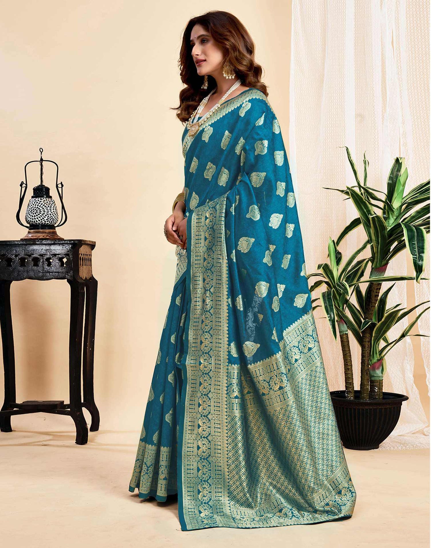 Rama Blue Silk Woven Banarasi Saree