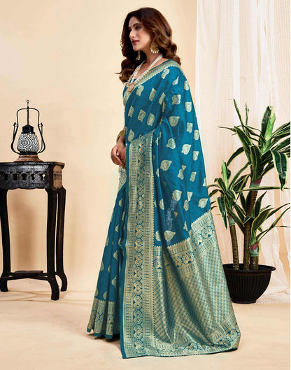 Rama Blue Silk Woven Banarasi Saree