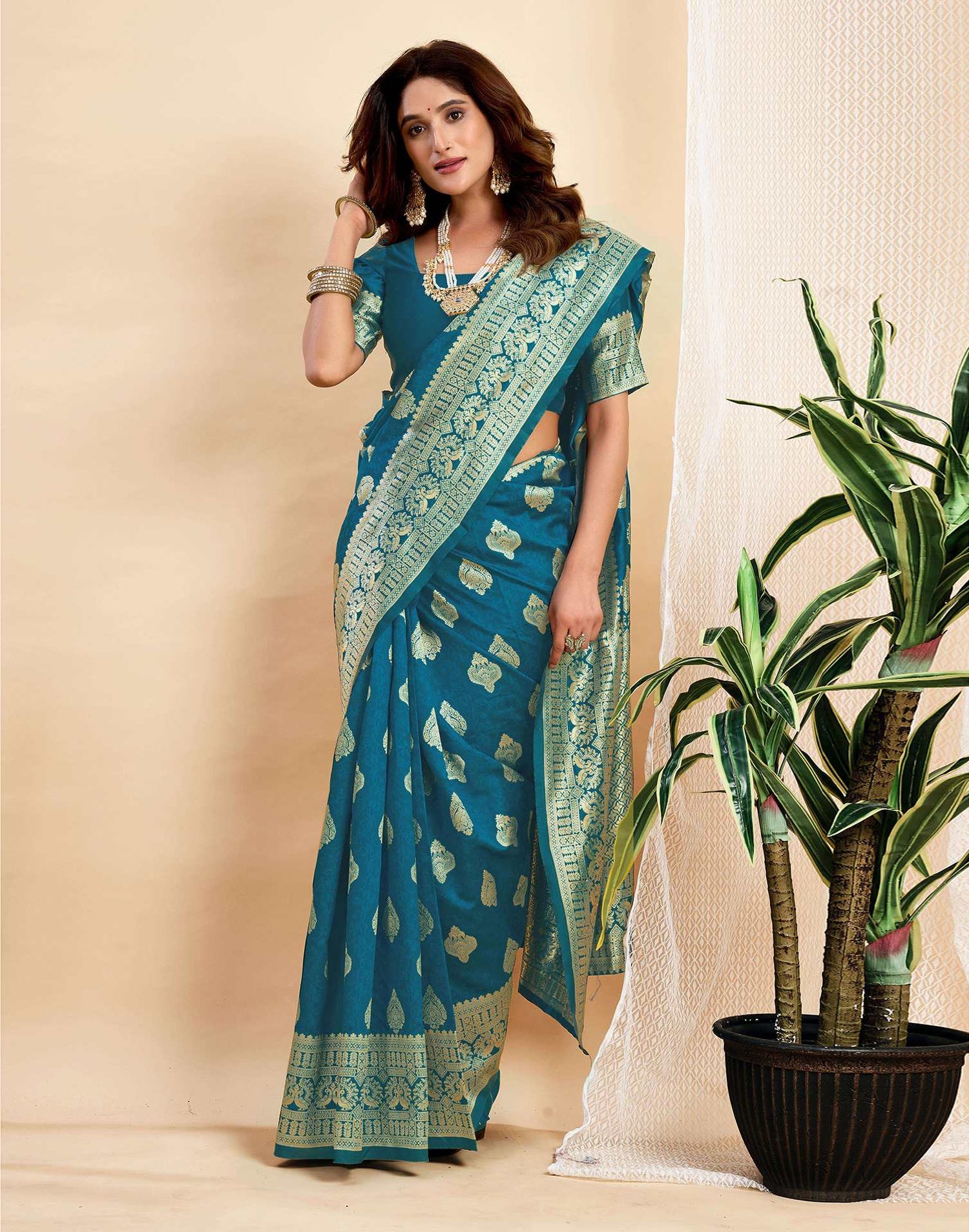Rama Blue Silk Woven Banarasi Saree