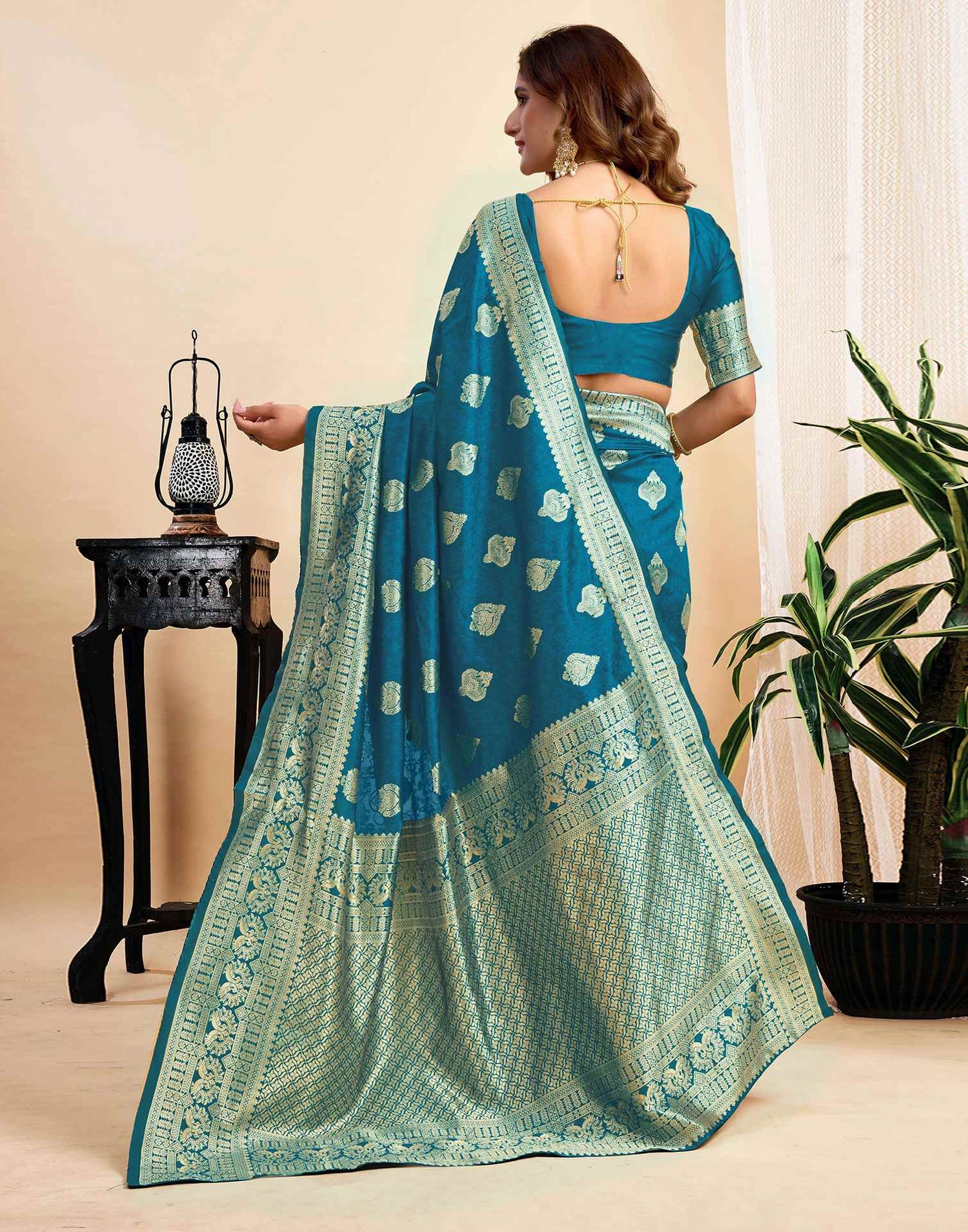 Rama Blue Silk Woven Banarasi Saree