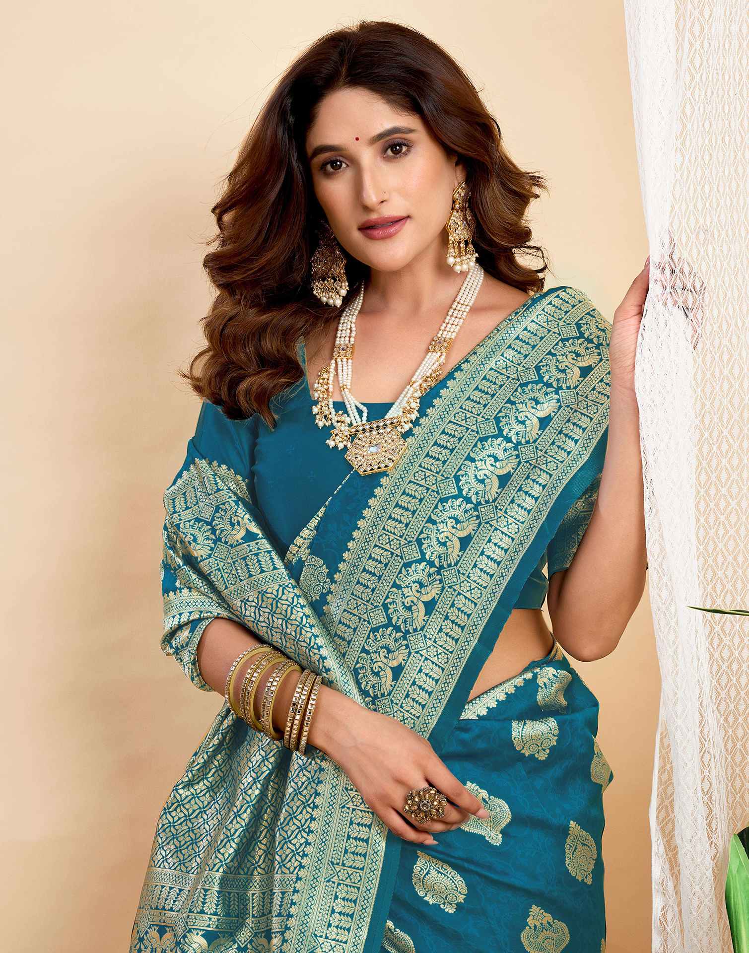 Rama Blue Silk Woven Banarasi Saree