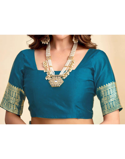 Rama Blue Silk Woven Banarasi Saree