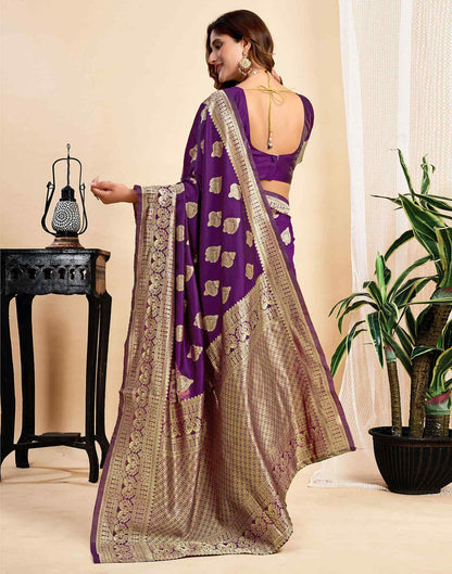 Wine Silk Woven Banarasi Saree