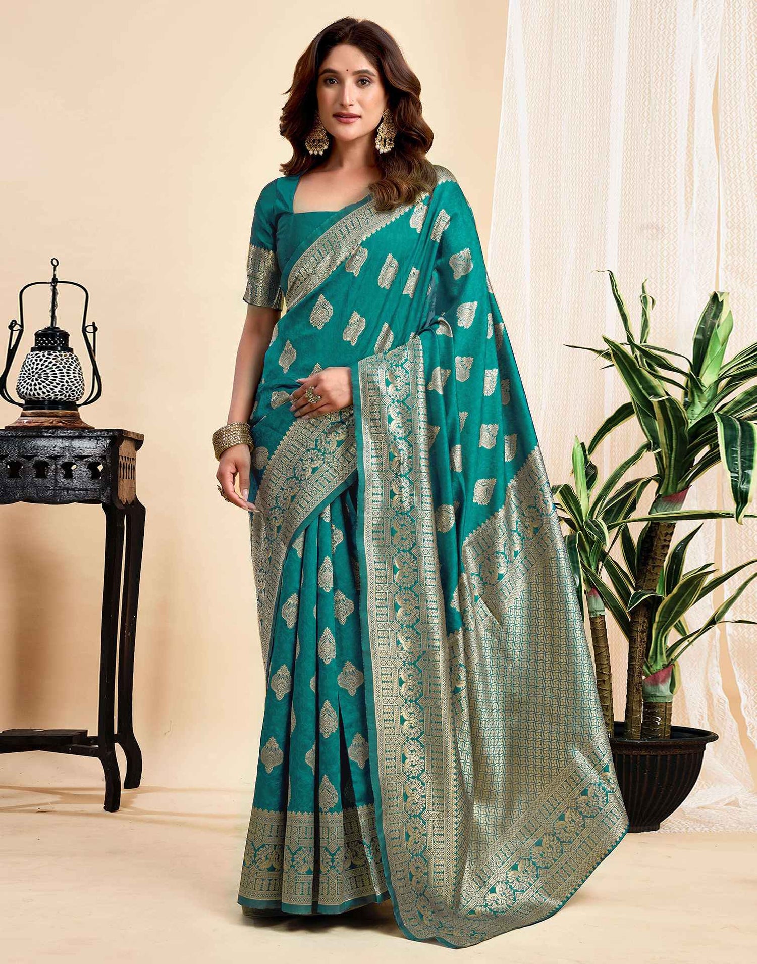 Teal Green Silk Woven Banarasi Saree