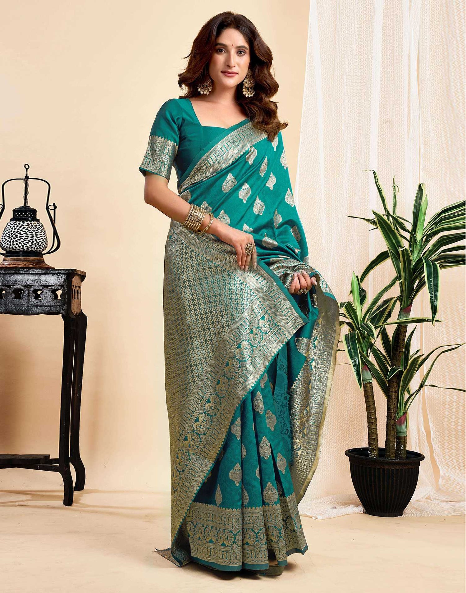 Teal Green Silk Woven Banarasi Saree