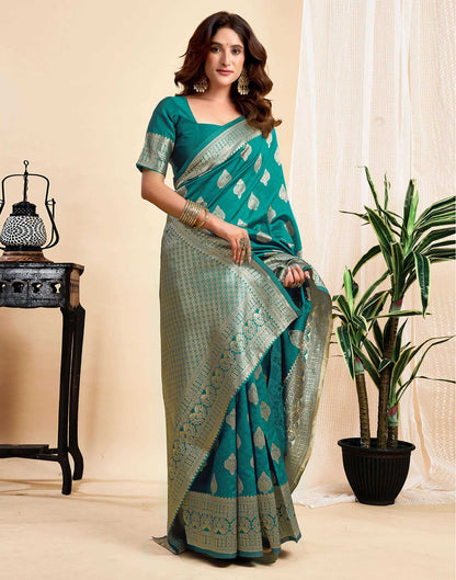 Teal Green Silk Woven Banarasi Saree