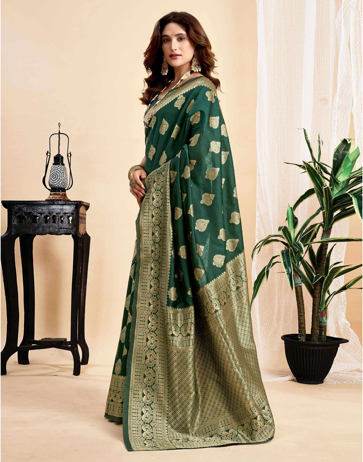 Dark Green Silk Woven Banarasi Saree