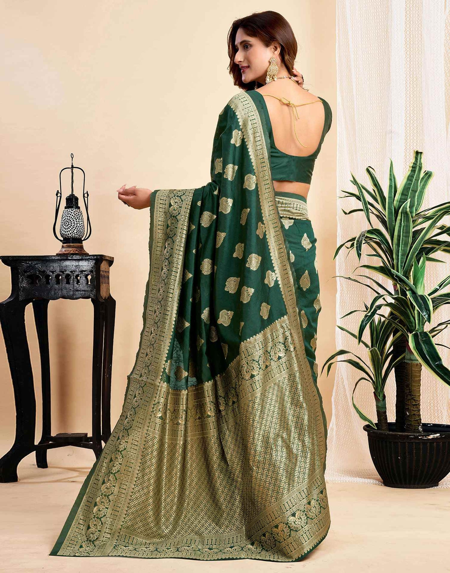 Dark Green Silk Woven Banarasi Saree