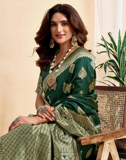 Dark Green Silk Woven Banarasi Saree