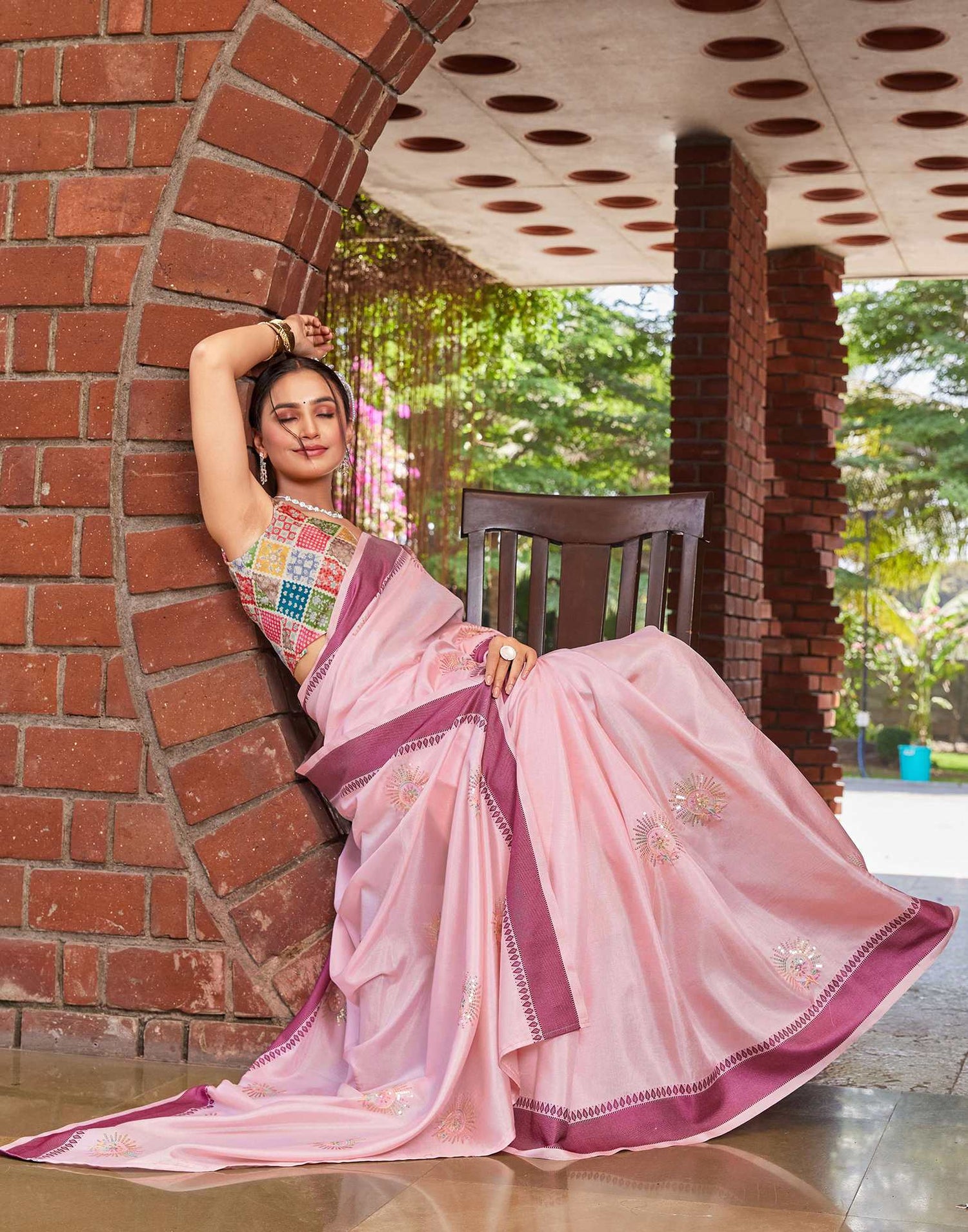 Light Pink Silk Embroidery Saree