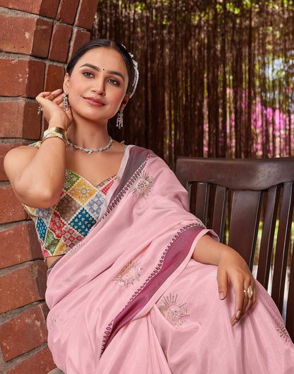 Light Pink Silk Embroidery Saree