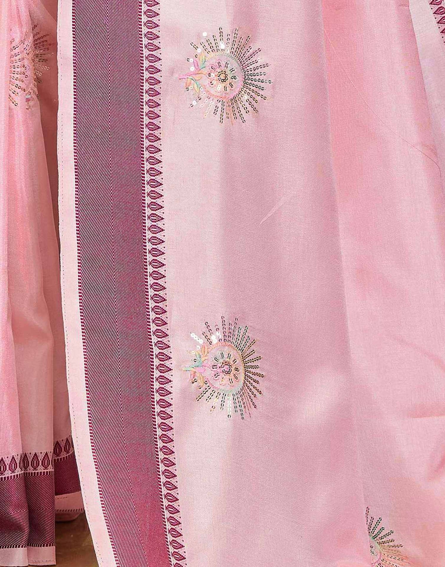 Light Pink Silk Embroidery Saree