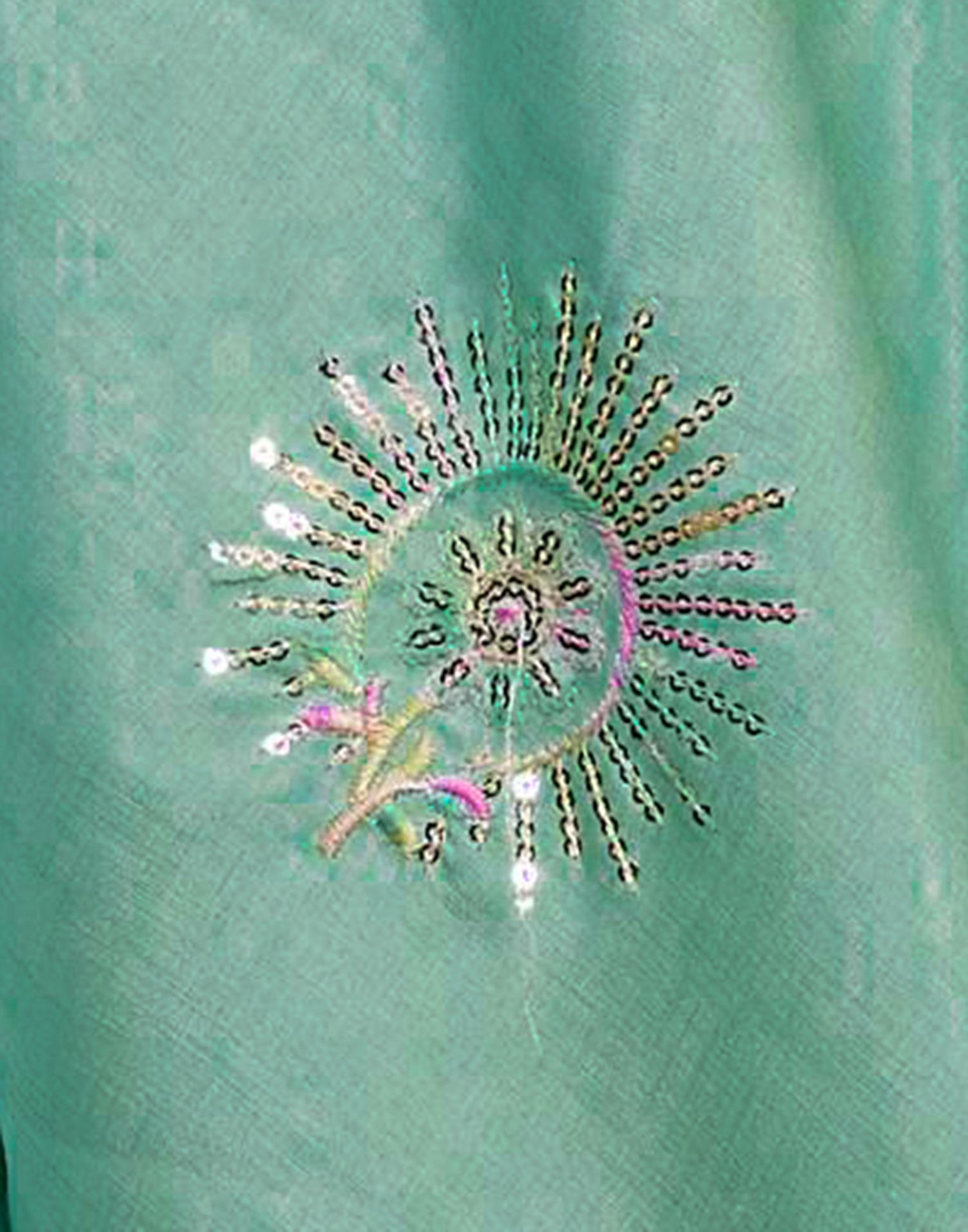 Teal Green Silk Embroidery Saree