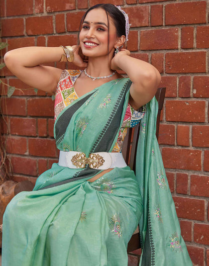 Teal Green Silk Embroidery Saree