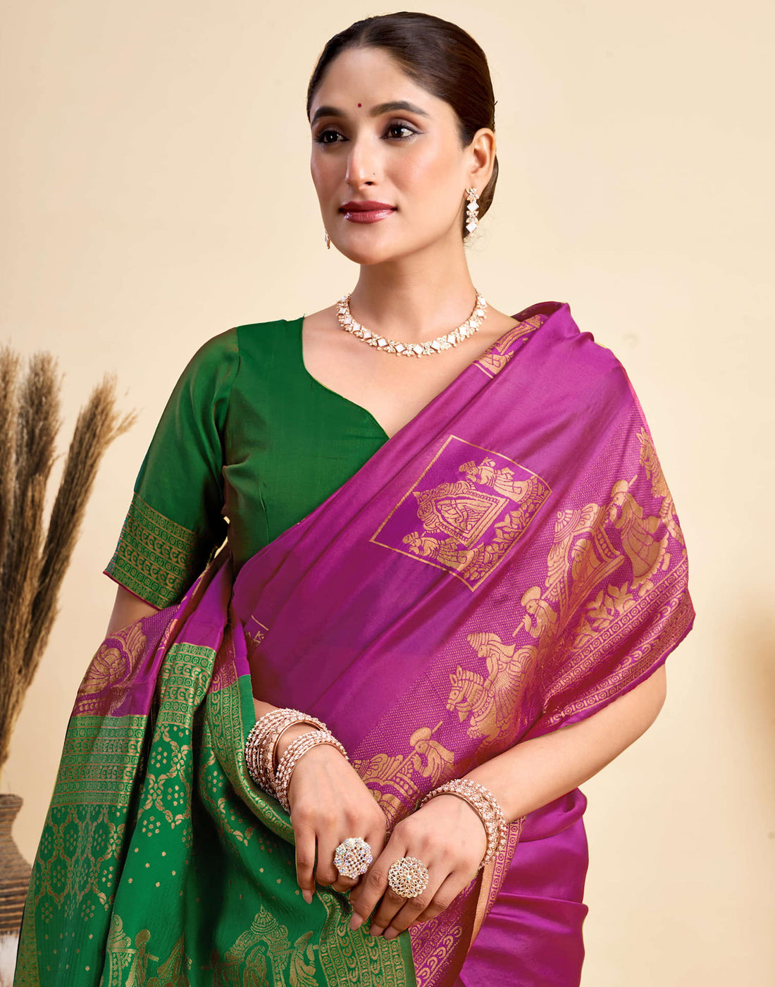 Dark Magenta Silk Woven Saree