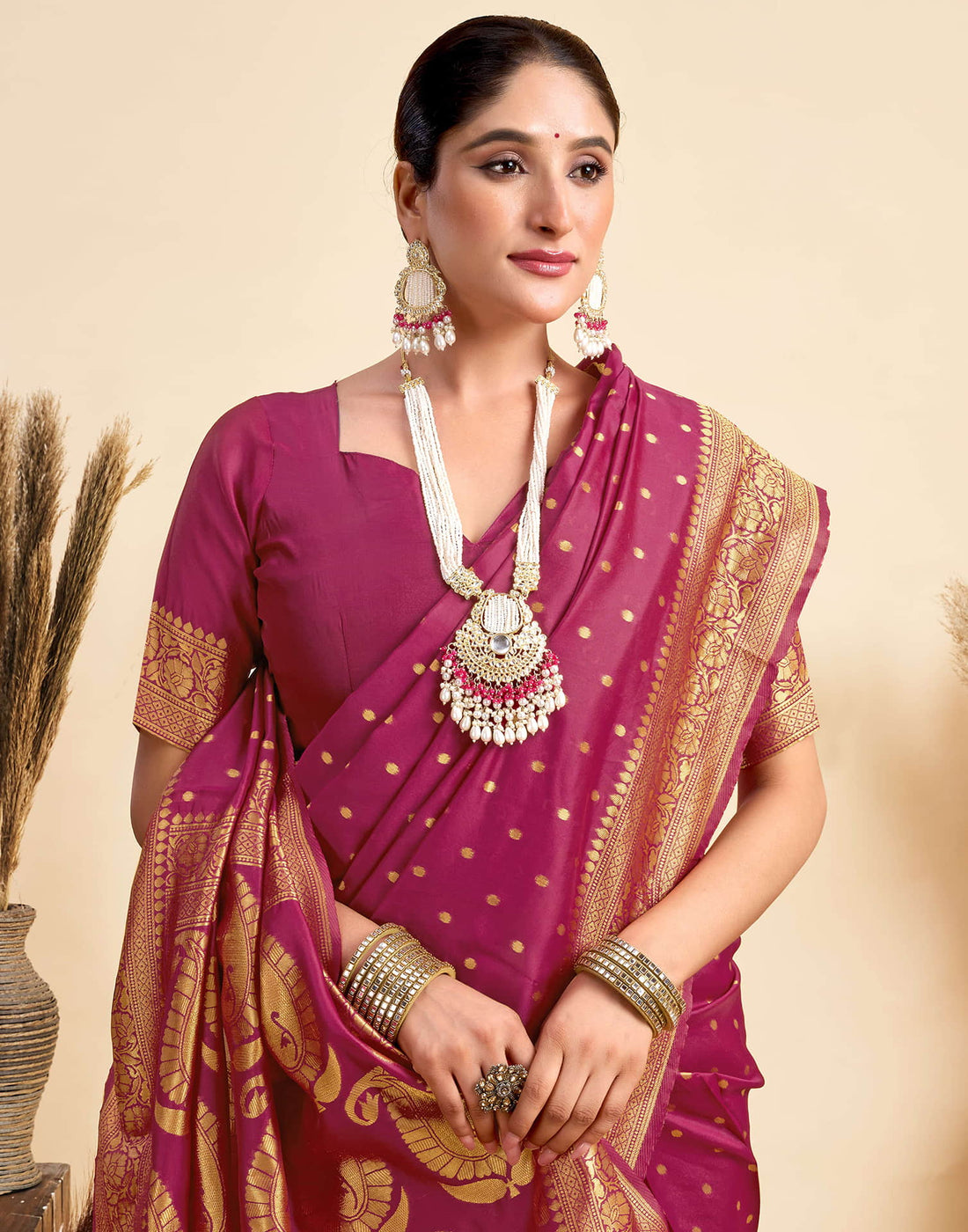 Rani Pink Silk Woven Banarasi Saree