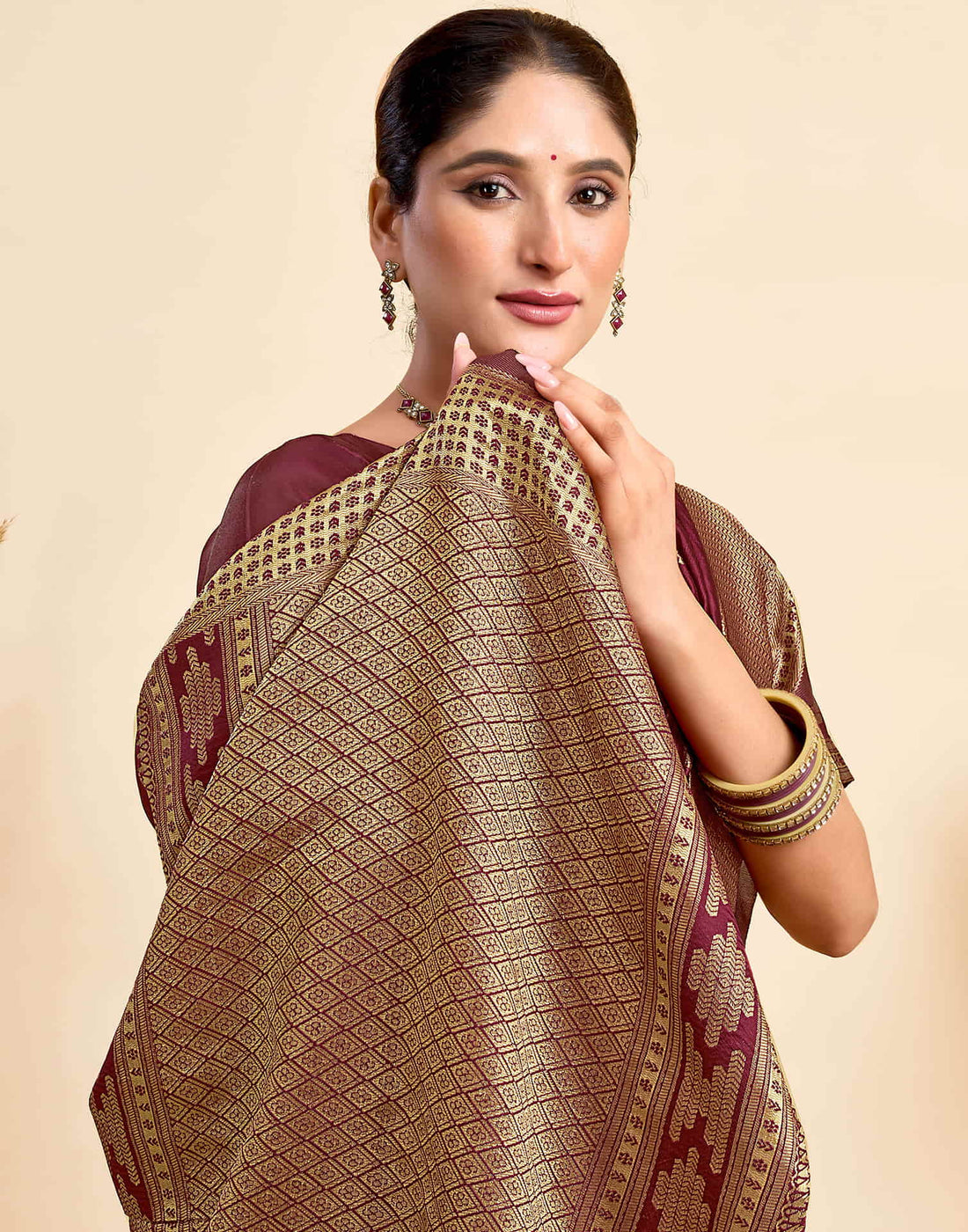 Maroon Silk Woven Saree
