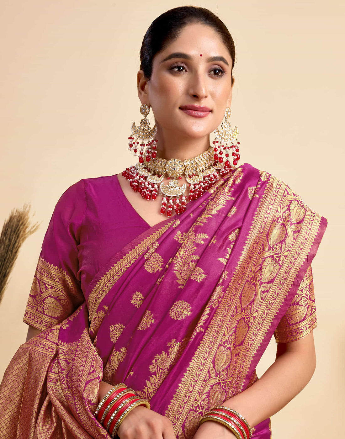 Dark Magenta Silk Woven Banarasi Saree