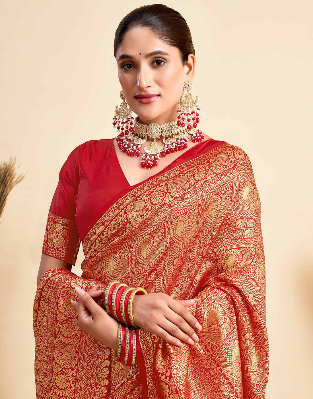Red Silk Woven Kanjivaram Saree