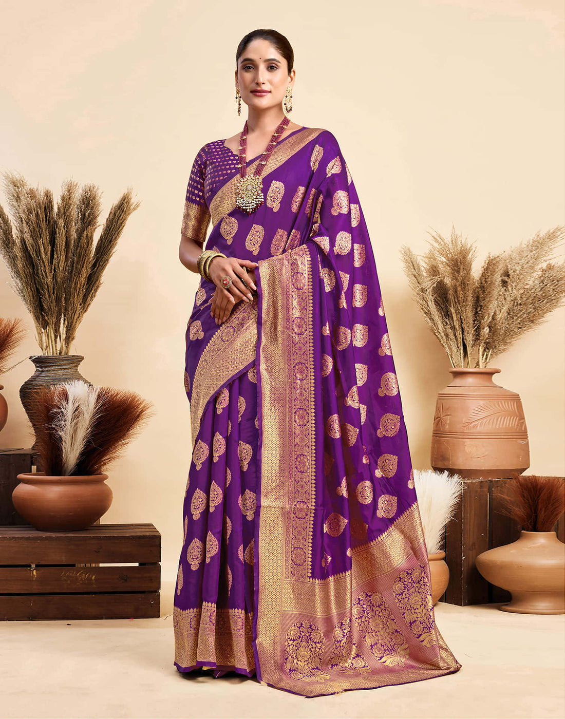 Purple Silk Woven Banarasi Saree