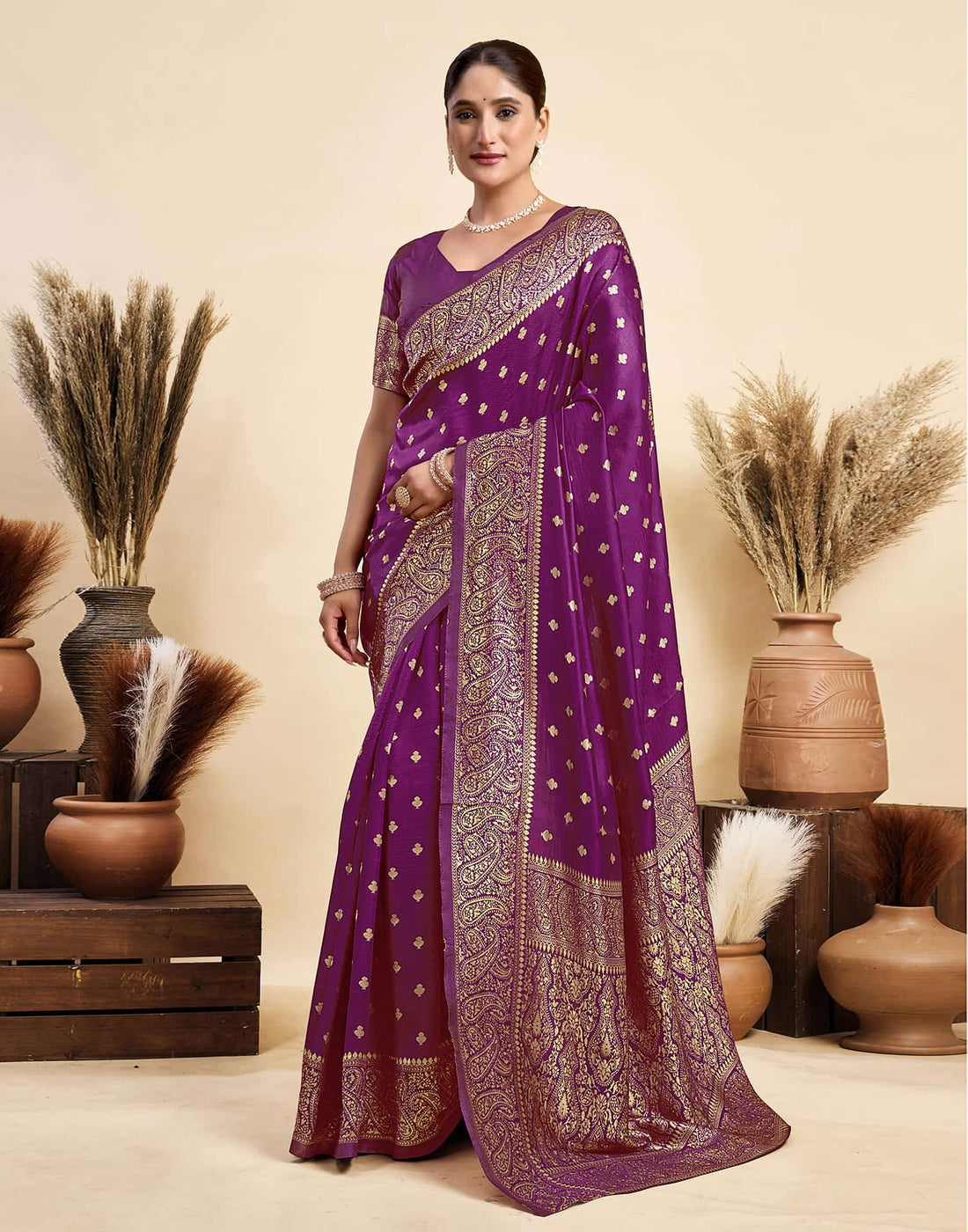 Dark Magenta Silk Woven Banarasi Saree
